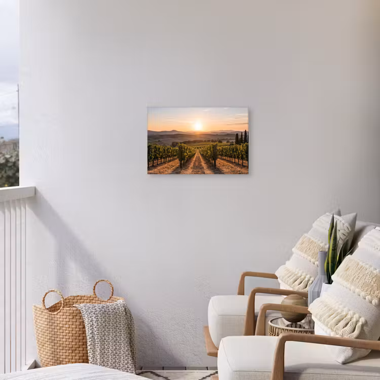 Wijngaard - Zonsondergang - Landschap Tuinposter op houten frame 2 cm dik klein -sfeer1