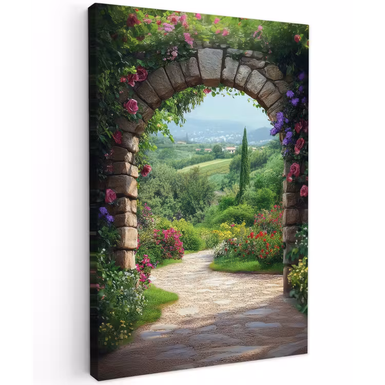 Doorkijk - Landschap - Bloemen - Pad - Uitzicht Tuinposter op houten frame 2 cm dik klein -3d