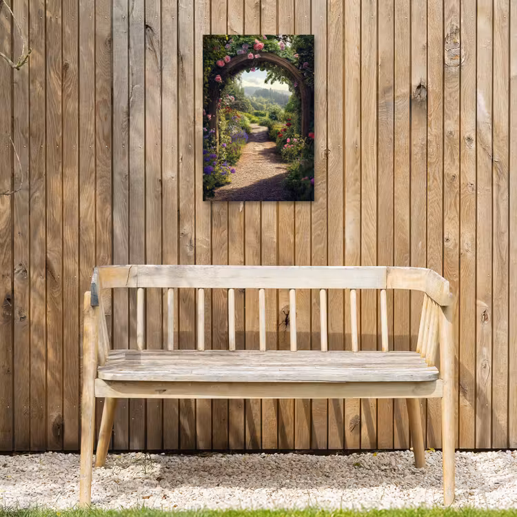 Doorkijk - Landschap - Bloemen - Rozenboog - Natuur Tuinposter op houten frame 2 cm dik klein -sfeer4