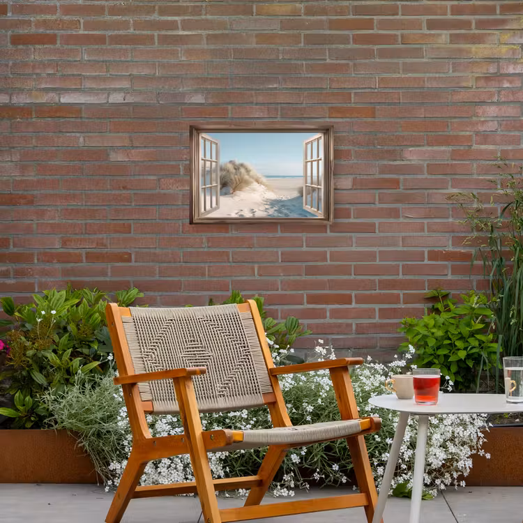 Doorkijk - Helmgras - Duinen - Zee - Landschap Tuinposter op houten frame 2 cm dik klein -sfeer3