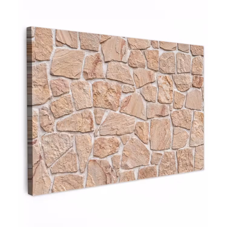 Muur - Steen - Patroon - Rustiek - Beige Tuinposter op houten frame 2 cm dik klein -3d