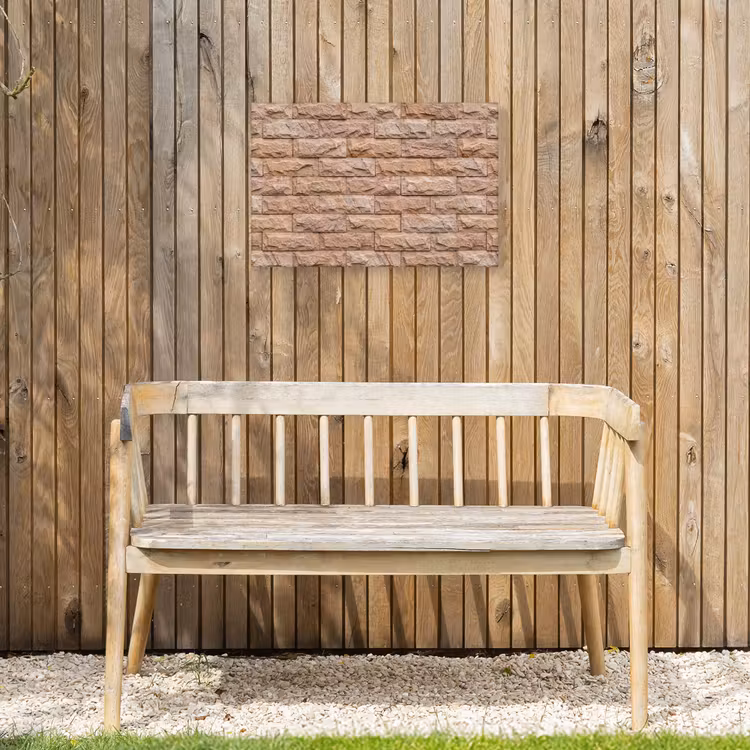 Muur - Steen - Ruw - Textuur - Beige Tuinposter op houten frame 2 cm dik klein -sfeer4