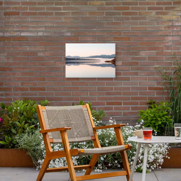 Water - Bomen - Mistlaag Tuinposter op houten frame 2 cm dik klein -sfeer3
