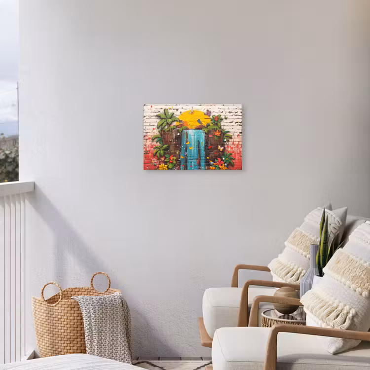 Waterval in Straatkunst Tuinposter op houten frame 2 cm dik klein -sfeer1