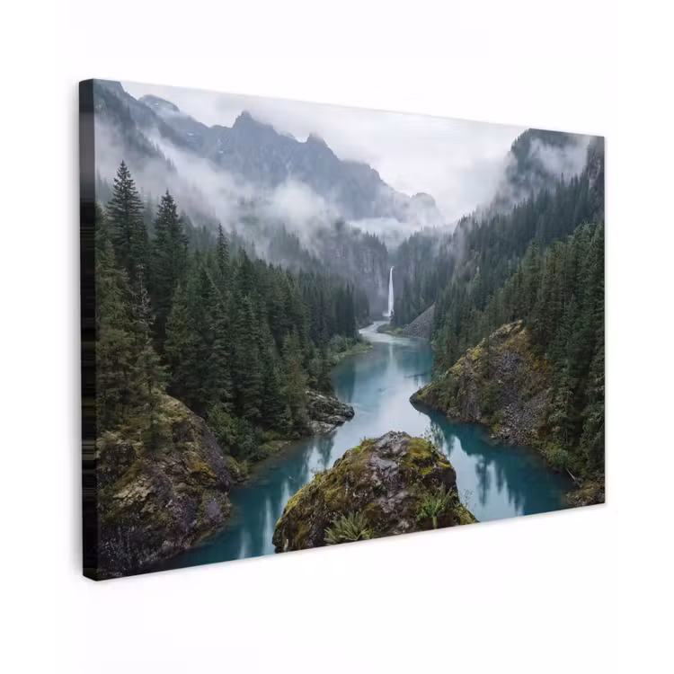 Waterval - Bomen - Bergen Tuinposter op houten frame 2 cm dik klein -3d