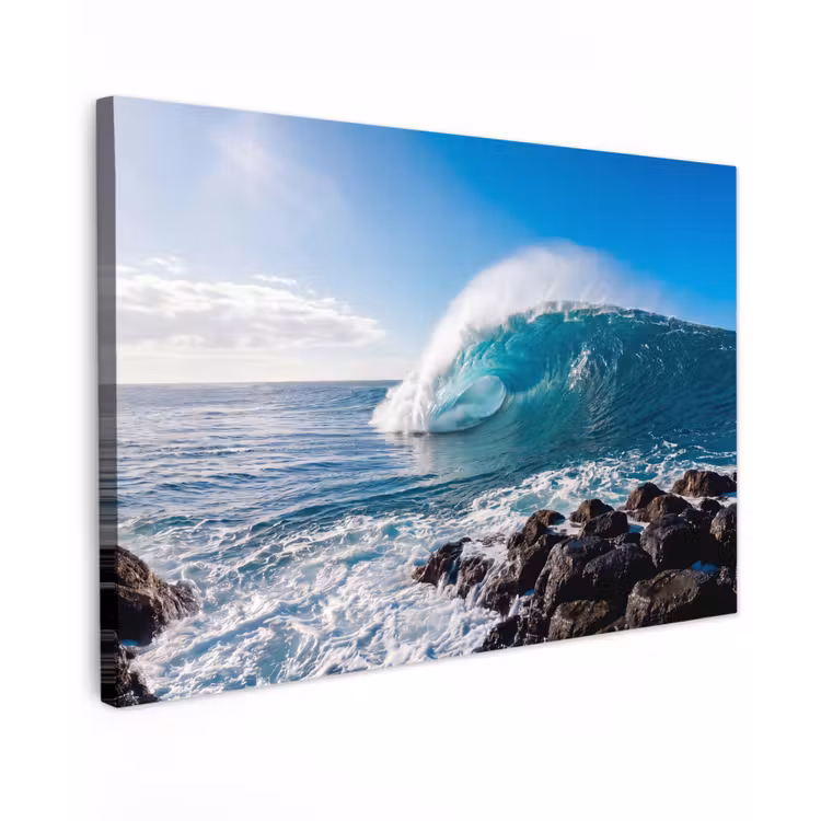 Golf - Oceaan - Brekend - Water - Blauw Tuinposter op houten frame 2 cm dik klein -3d