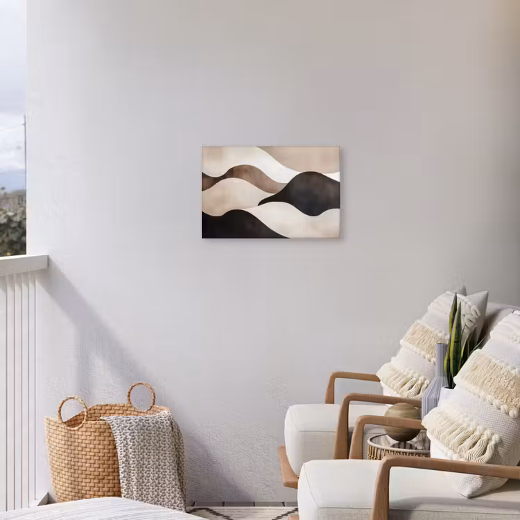 Golven - Abstract - Beige Tuinposter op houten frame 2 cm dik klein -sfeer1