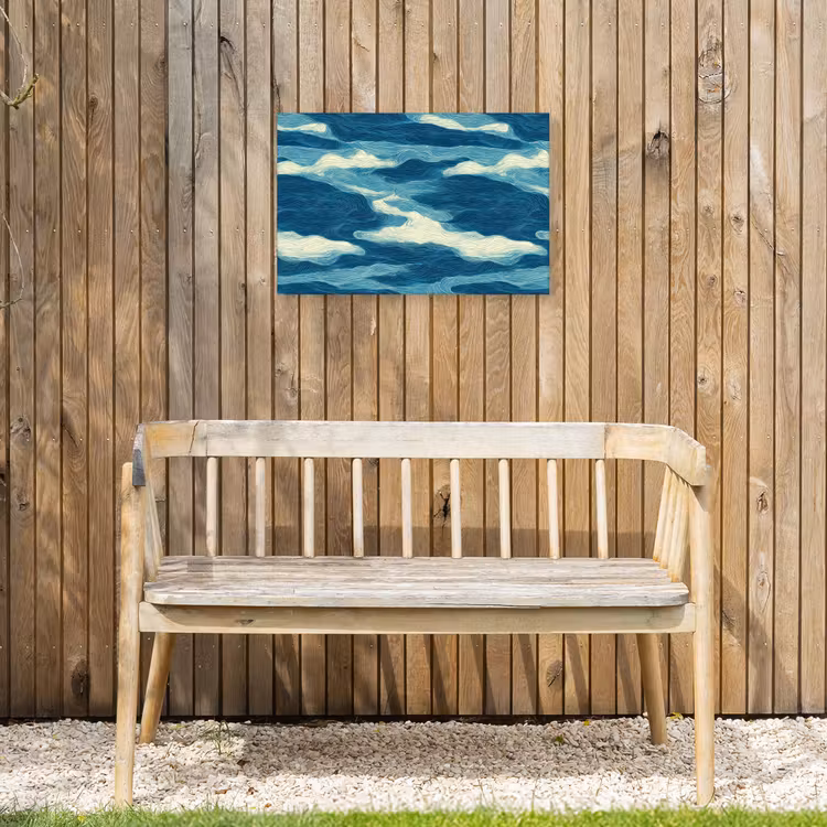 Golven - Abstract - Patroon - Blauw - Wit Tuinposter op houten frame 2 cm dik klein 845 -sfeer4