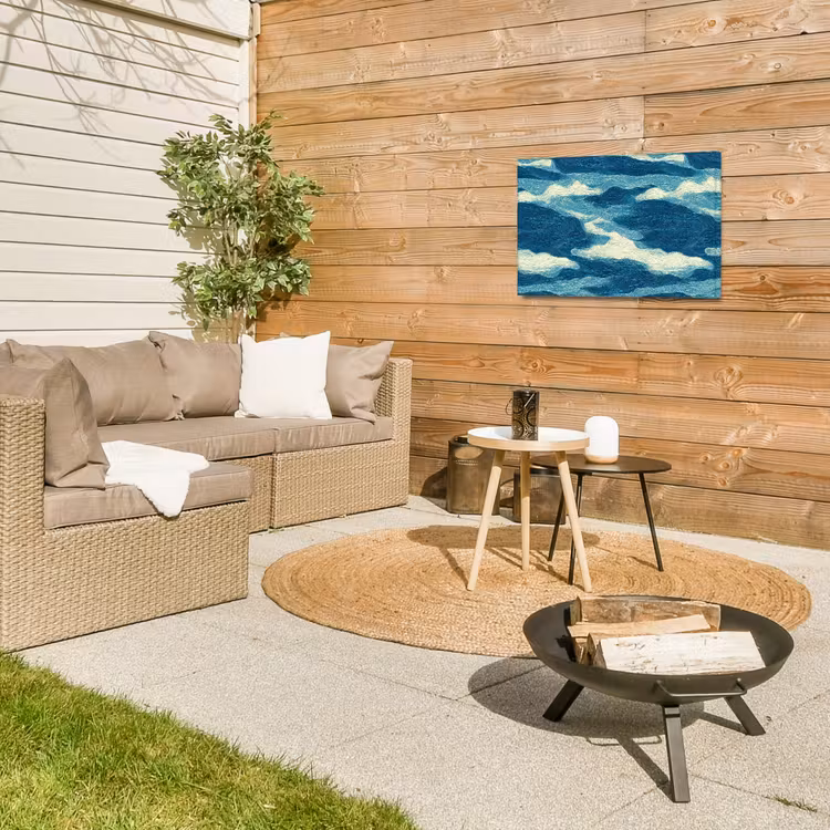 Golven - Abstract - Patroon - Blauw - Wit Tuinposter op houten frame 2 cm dik klein 845 -sfeer2