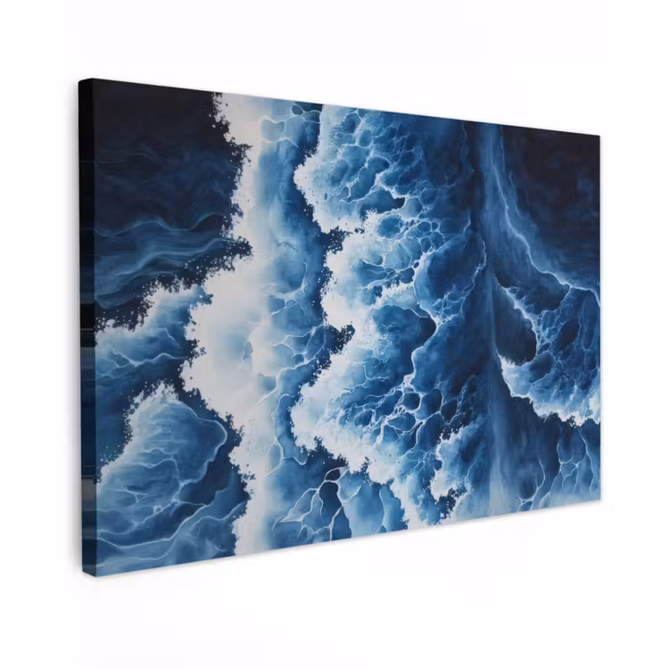 Golven - Blauw - Schuim Tuinposter op houten frame 2 cm dik klein -3d
