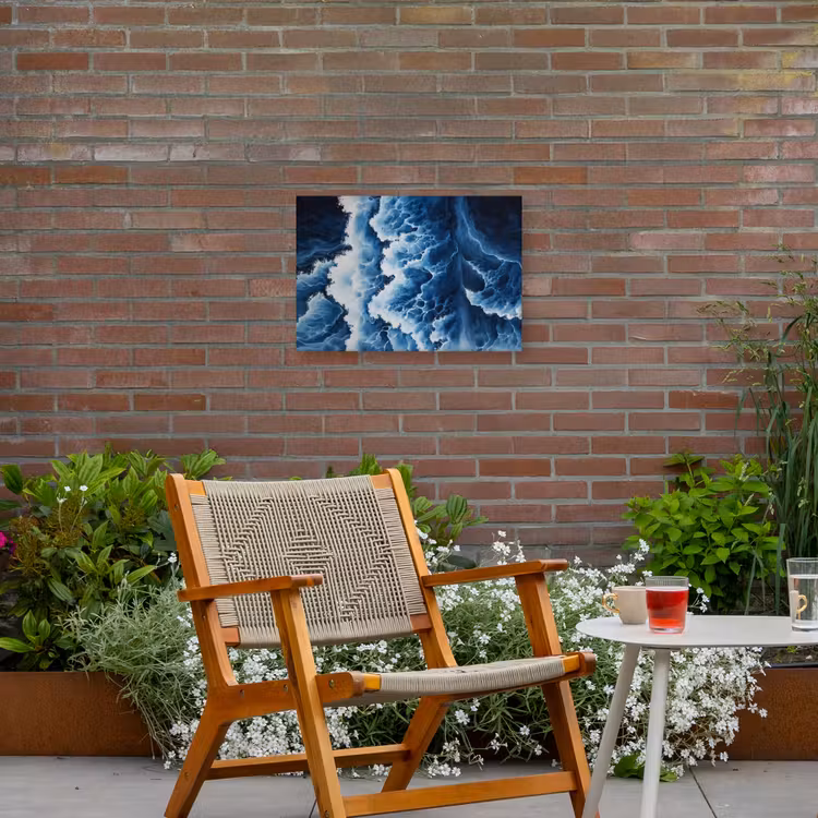 Golven - Blauw - Schuim Tuinposter op houten frame 2 cm dik klein -sfeer3