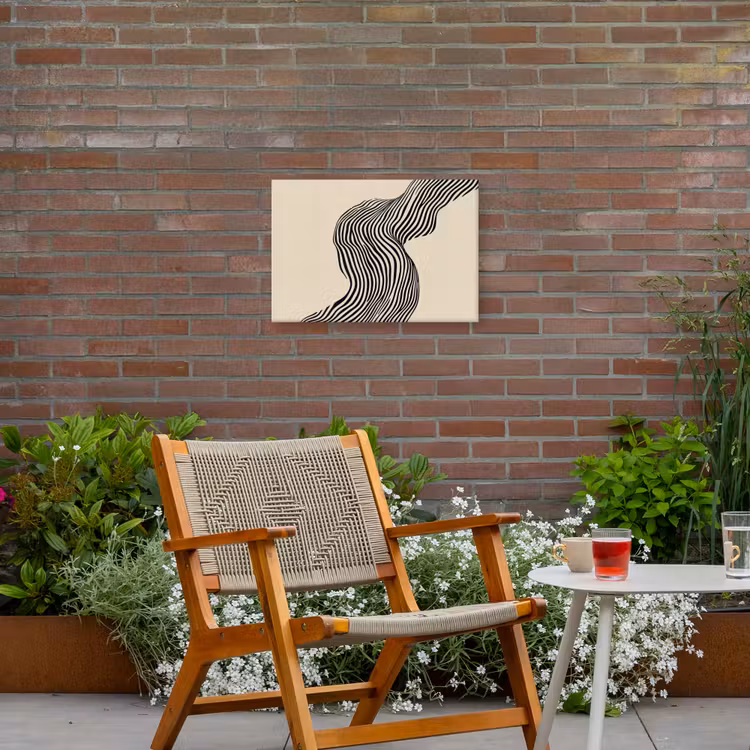 Golvend - Lijnen - Abstract - Silhouet Tuinposter op houten frame 2 cm dik klein -sfeer3