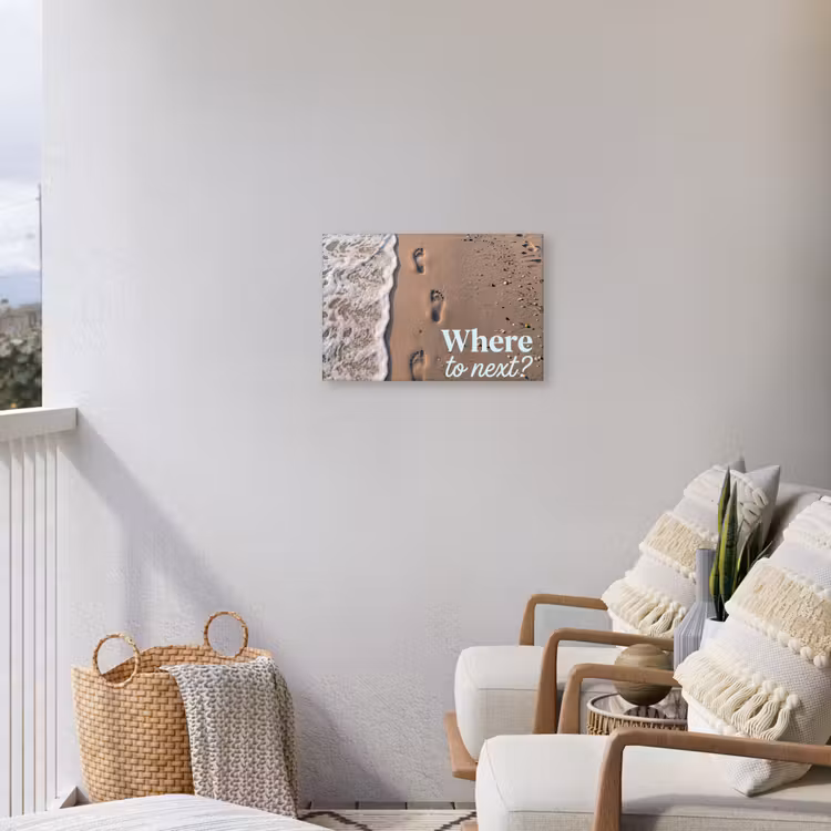 Where to next - Strand - Voetstappen Tuinposter op houten frame 2 cm dik klein -sfeer1