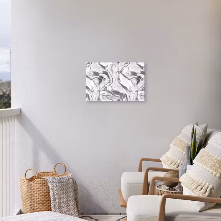 Wit - Marmer - Golvend - Grafiet Tuinposter op houten frame 2 cm dik klein 845 -sfeer1