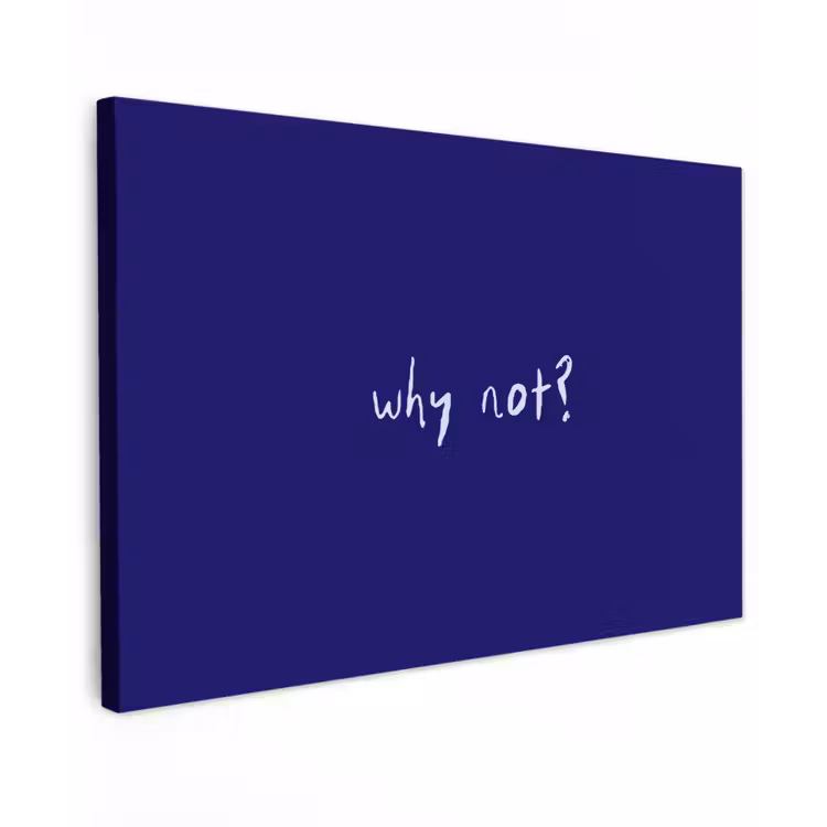 Why not - Blauw - Handgeschreven Tuinposter op houten frame 2 cm dik klein -3d