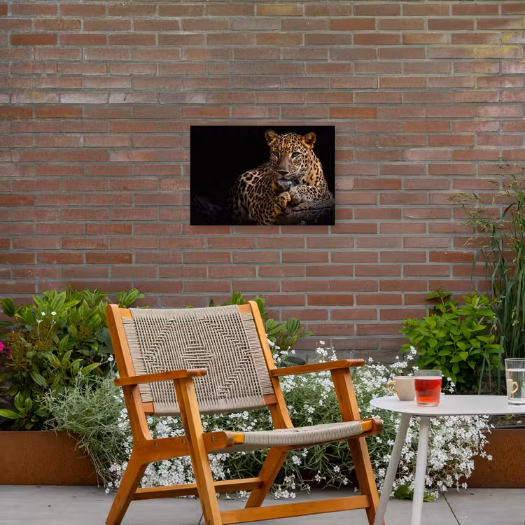 Wilde dieren - Panter - Portret - Zwart - Dieren Tuinposter op houten frame 2 cm dik klein -sfeer3