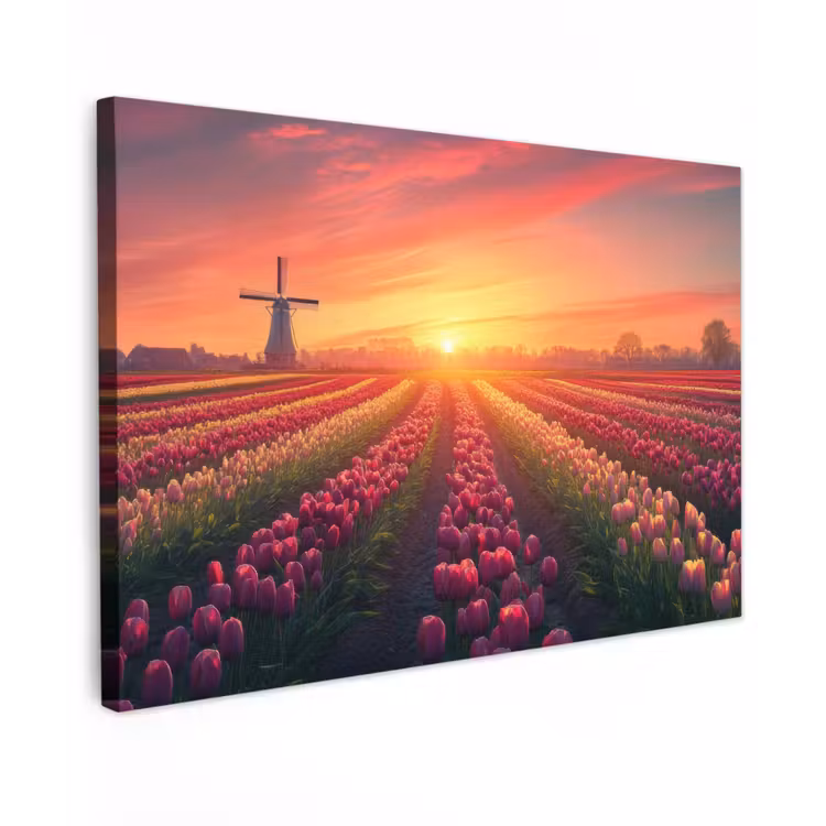 Windmolen - Zonsondergang - Landschap Tuinposter op houten frame 2 cm dik klein -3d