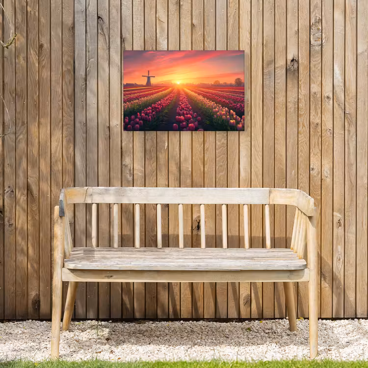 Windmolen - Zonsondergang - Landschap Tuinposter op houten frame 2 cm dik klein -sfeer4