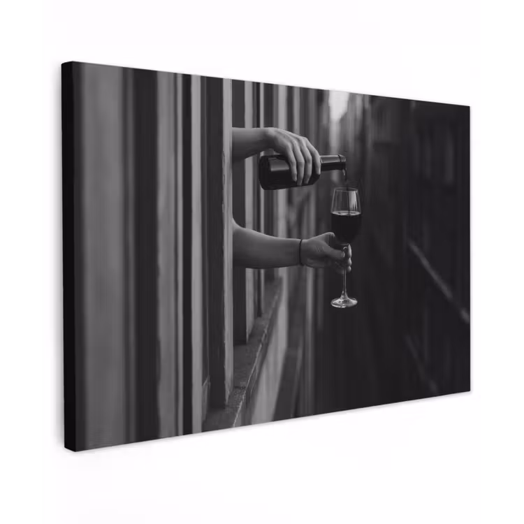 Wijnfles - Glas - Handen - Raam Tuinposter op houten frame 2 cm dik klein -3d