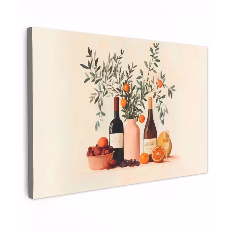 Wijnflessen - Takken - Sinaasappels Tuinposter op houten frame 2 cm dik klein -3d