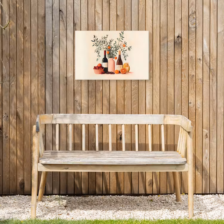 Wijnflessen - Takken - Sinaasappels Tuinposter op houten frame 2 cm dik klein -sfeer4