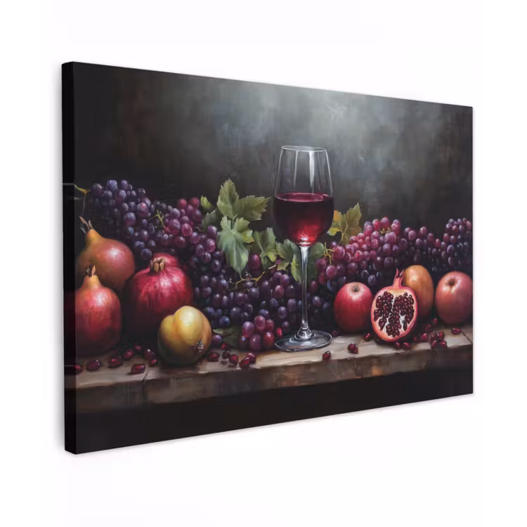 Wijn - Fruit - Stilleven Tuinposter op houten frame 2 cm dik klein -3d