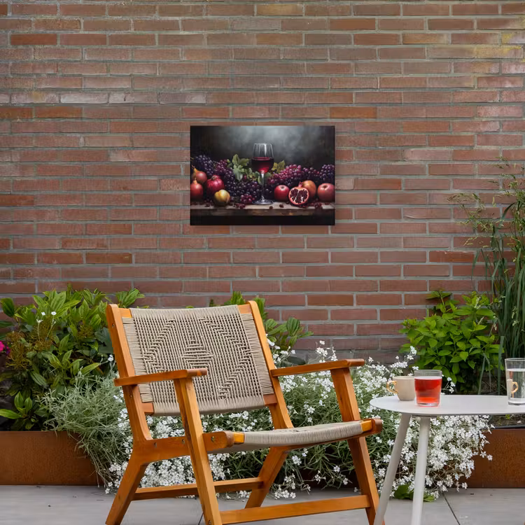 Wijn - Fruit - Stilleven Tuinposter op houten frame 2 cm dik klein -sfeer3