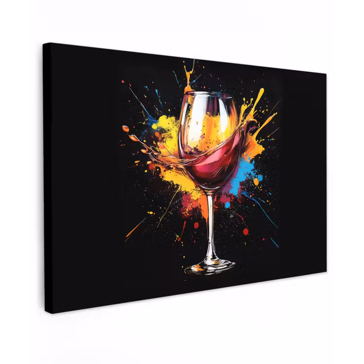Wijn - Glas - Graffiti - Borrel - Rood - Verf Tuinposter op houten frame 2 cm dik klein -3d