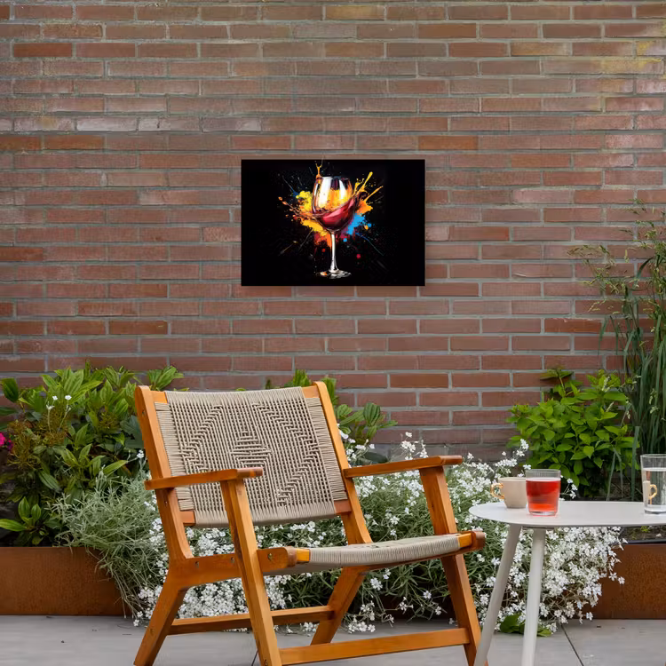 Wijn - Glas - Graffiti - Borrel - Rood - Verf Tuinposter op houten frame 2 cm dik klein -sfeer3