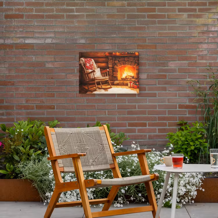 Winter - Kerst - Huis - Openhaard Tuinposter op houten frame 2 cm dik klein -sfeer3