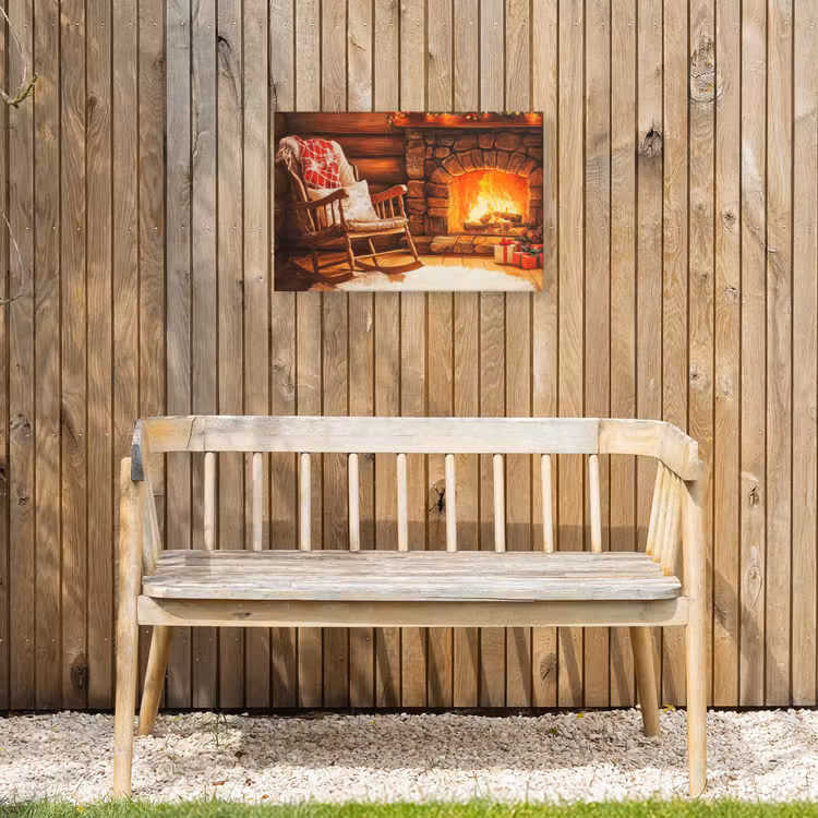Winter - Kerst - Huis - Openhaard Tuinposter op houten frame 2 cm dik klein -sfeer4