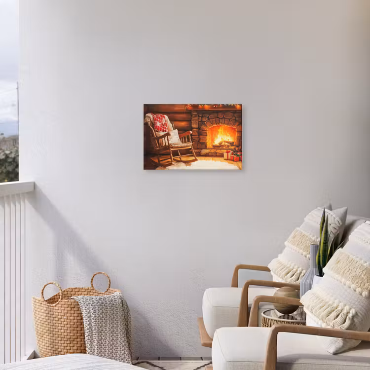 Winter - Kerst - Huis - Openhaard Tuinposter op houten frame 2 cm dik klein -sfeer1