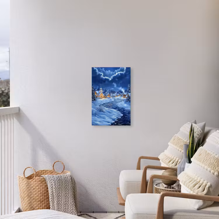 Winteravond - Kerstdorp - Donker Tuinposter op houten frame 2 cm dik klein -sfeer1