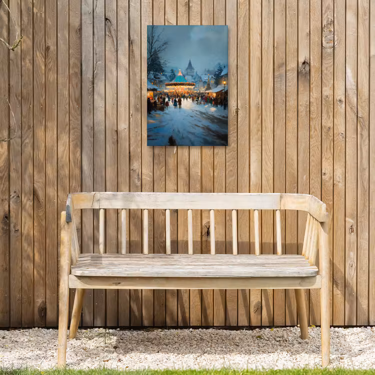 Winterkermis - Dorp - Kleurrijk Tuinposter op houten frame 2 cm dik klein -sfeer4