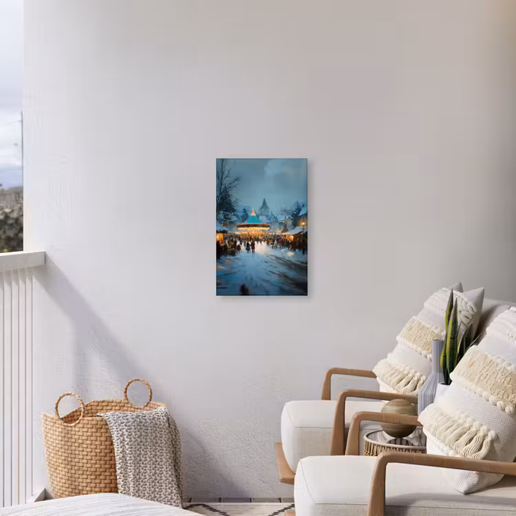 Winterkermis - Dorp - Kleurrijk Tuinposter op houten frame 2 cm dik klein -sfeer1