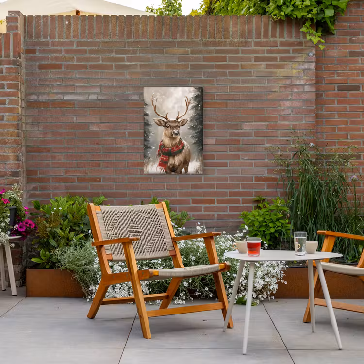 Winter - Bos - Rendier - Donker Tuinposter op houten frame 2 cm dik klein -sfeer3
