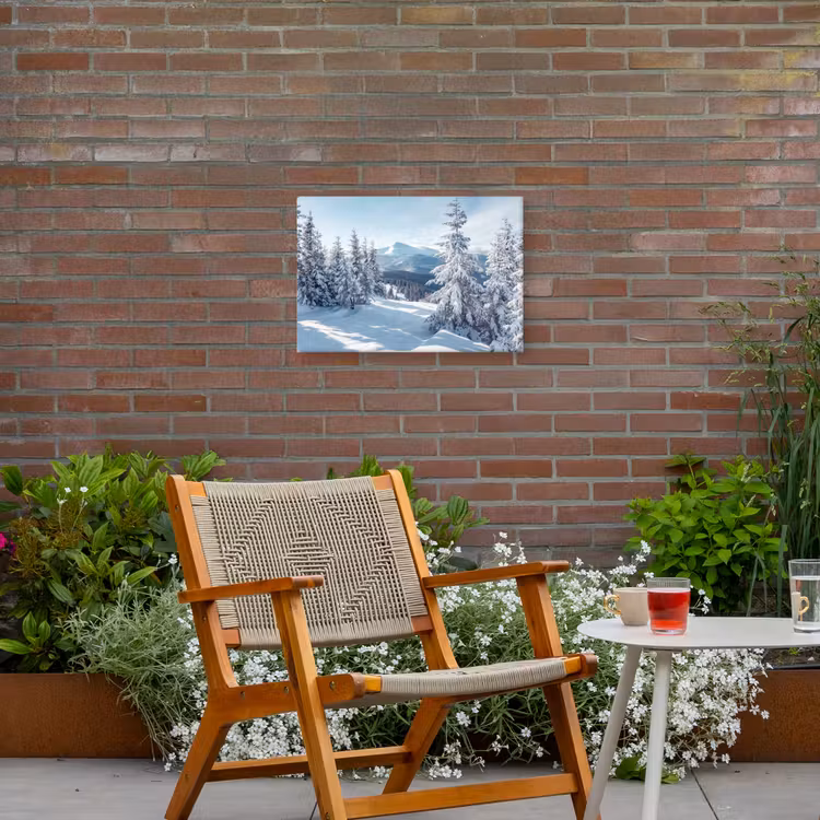 Winterlandschap - Natuur - Berg - Bomen - Sneeuw Tuinposter op houten frame 2 cm dik klein -sfeer3
