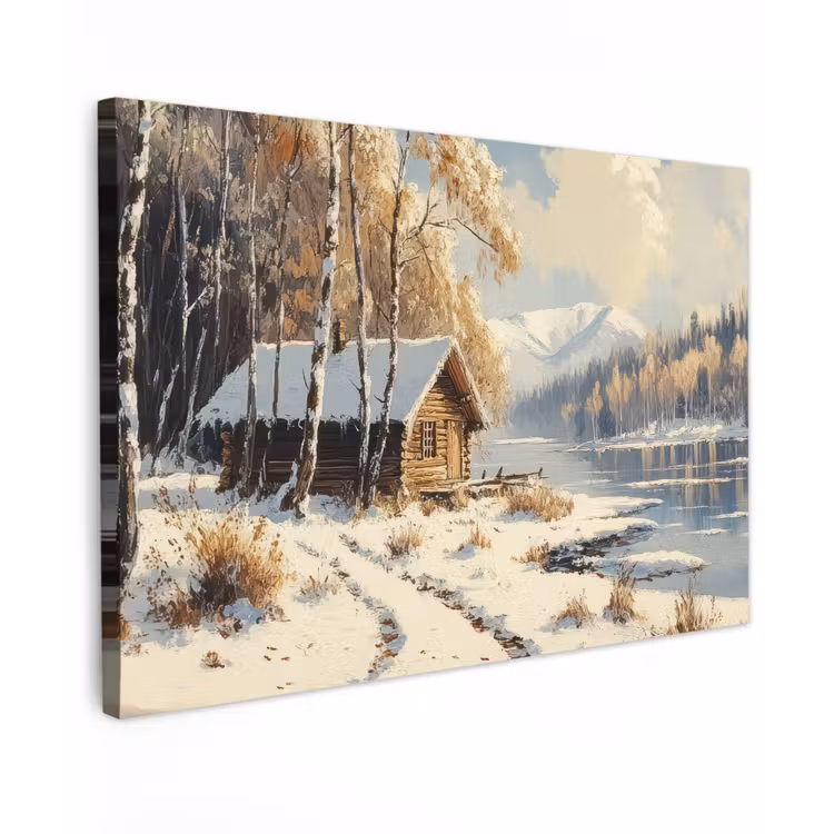 Winter - Sneeuw - Huis - Natuur Tuinposter op houten frame 2 cm dik klein -3d