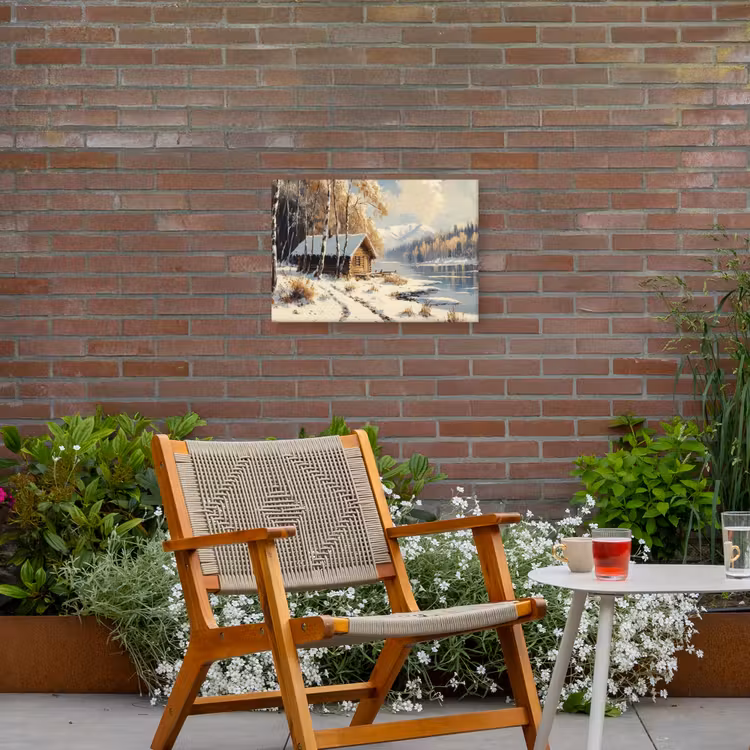 Winter - Sneeuw - Huis - Natuur Tuinposter op houten frame 2 cm dik klein -sfeer3