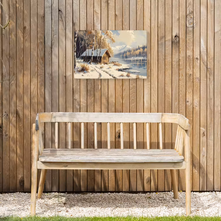 Winter - Sneeuw - Huis - Natuur Tuinposter op houten frame 2 cm dik klein -sfeer4