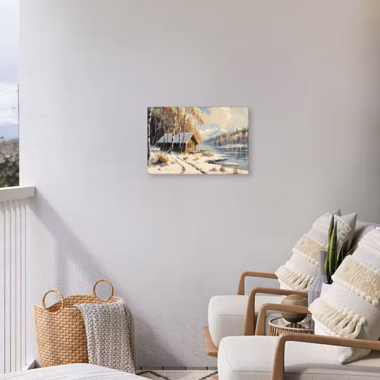 Winter - Sneeuw - Huis - Natuur Tuinposter op houten frame 2 cm dik klein -sfeer1
