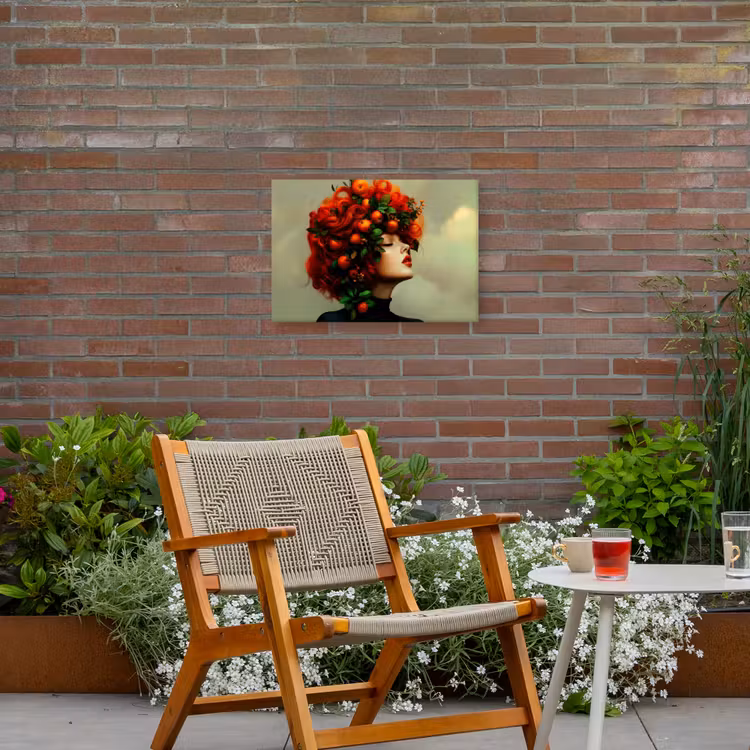 Vrouw - Appels - Rood - Bladeren Tuinposter op houten frame 2 cm dik klein -sfeer3