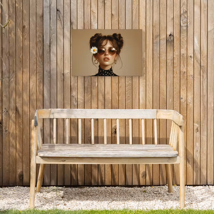 Vrouw - Beige - Bloem - Modern - Portret Tuinposter op houten frame 2 cm dik klein -sfeer4