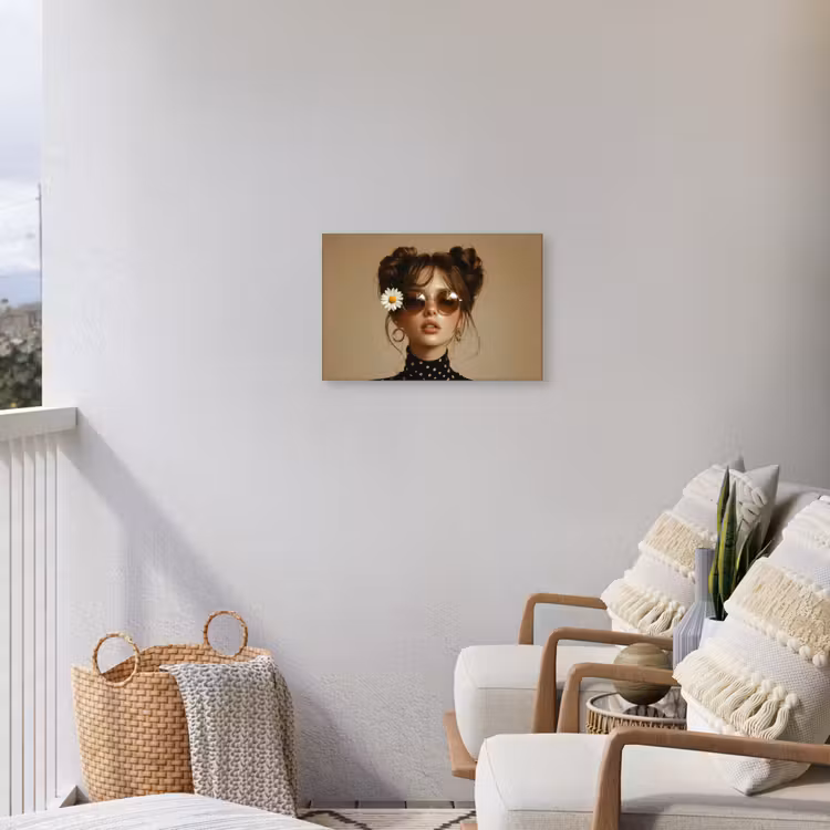 Vrouw - Beige - Bloem - Modern - Portret Tuinposter op houten frame 2 cm dik klein -sfeer1