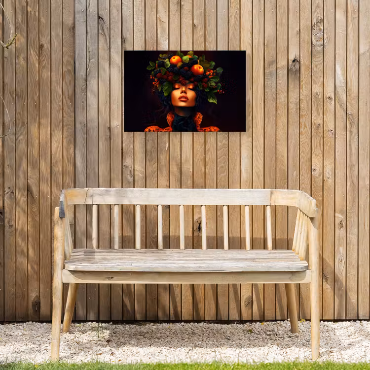 Vrouw - Zwart - Bessen - Bramen - Appels Tuinposter op houten frame 2 cm dik klein -sfeer4