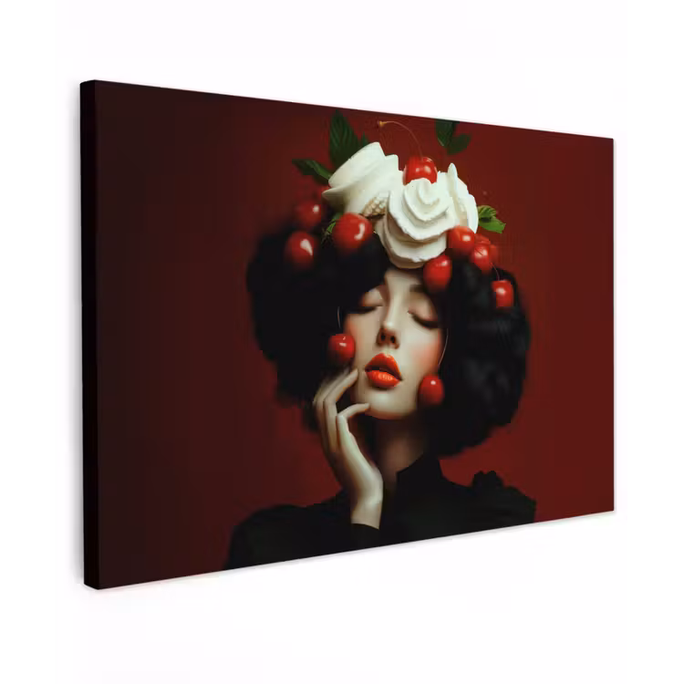 Vrouw - Kersen - Slagroom Tuinposter op houten frame 2 cm dik klein -3d