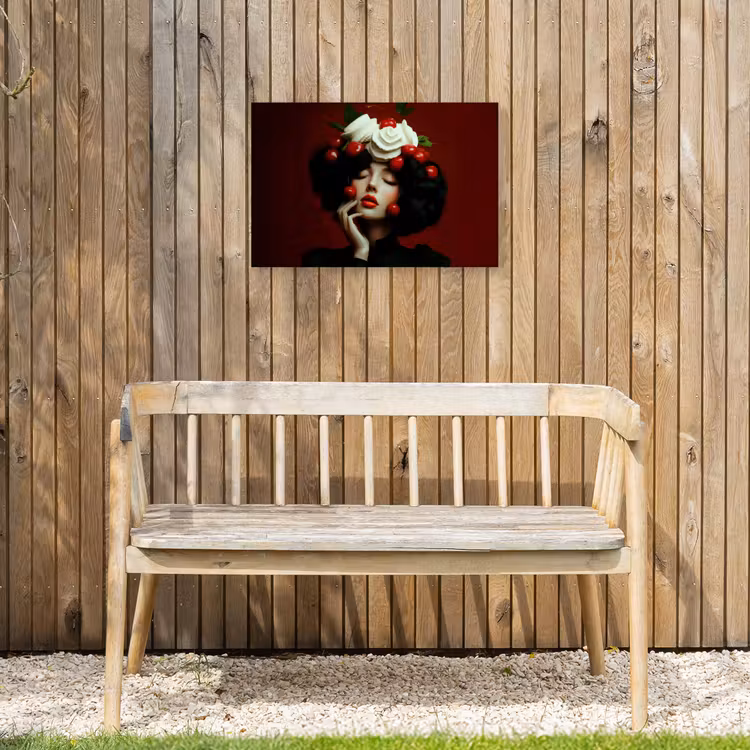 Vrouw - Kersen - Slagroom Tuinposter op houten frame 2 cm dik klein -sfeer4