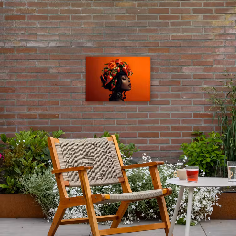 Vrouw - Chilipepers - Pepers - Bloemen Tuinposter op houten frame 2 cm dik klein -sfeer3