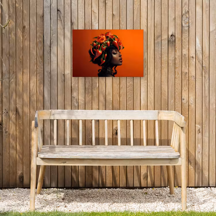 Vrouw - Chilipepers - Pepers - Bloemen Tuinposter op houten frame 2 cm dik klein -sfeer4