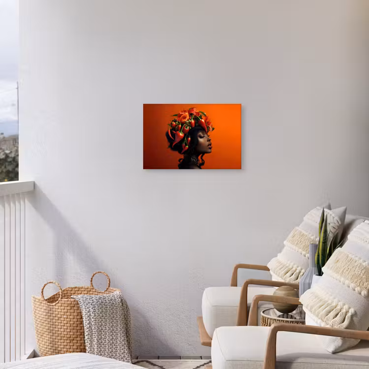 Vrouw - Chilipepers - Pepers - Bloemen Tuinposter op houten frame 2 cm dik klein -sfeer1